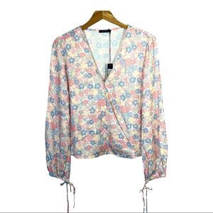 BOBI BLACK Women’s Faux Wrap Floral Top Pink/Blue Size Small